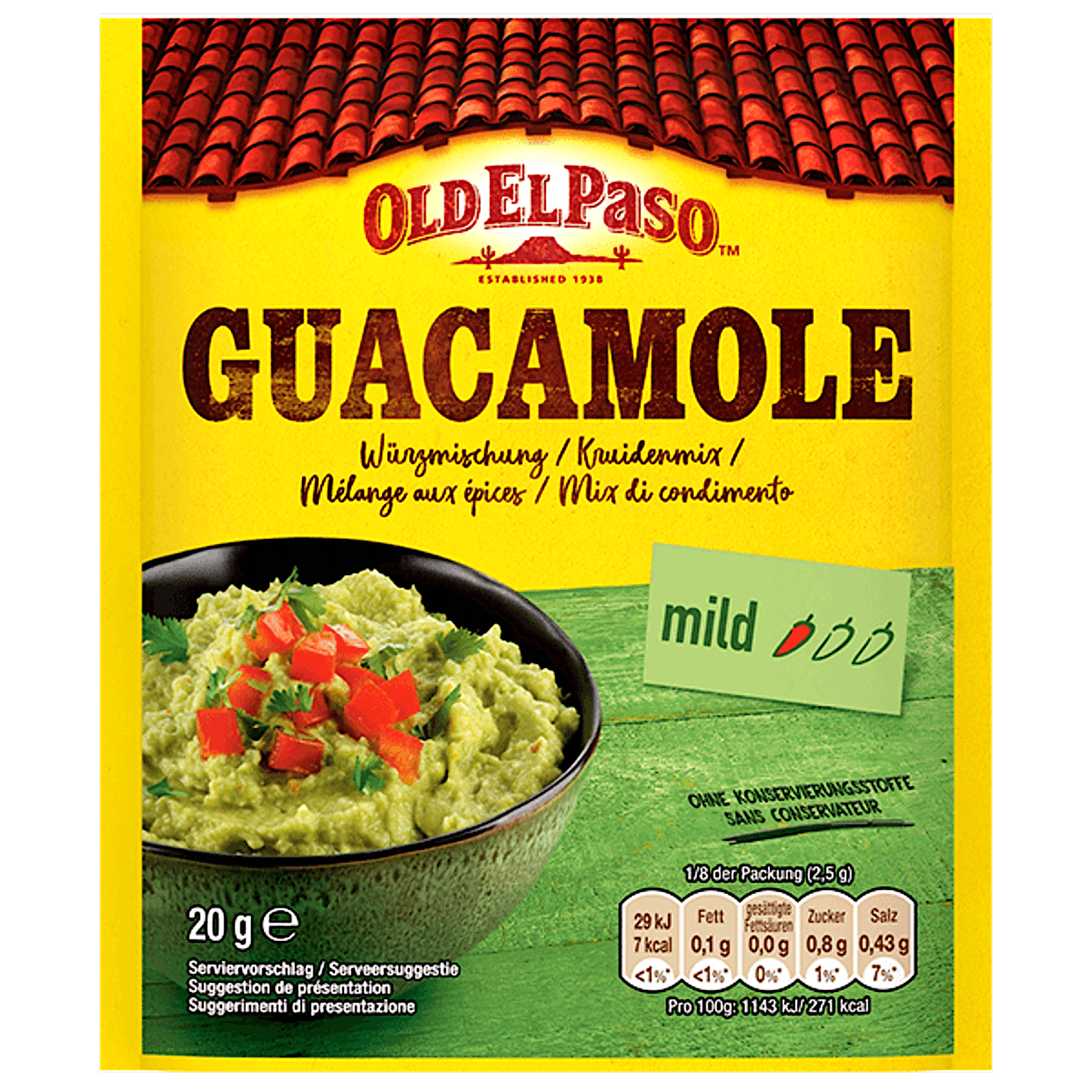 eine Packung Old El Paso Guacamole Gewürzmischung mild, 20g